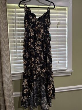 Justify Black Dress with Beige Floral High-Low Hem